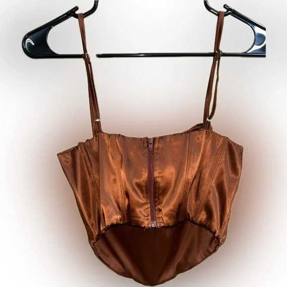 Burnt Orange/Copper Satin Corset Halter Top - Picture 4 of 11